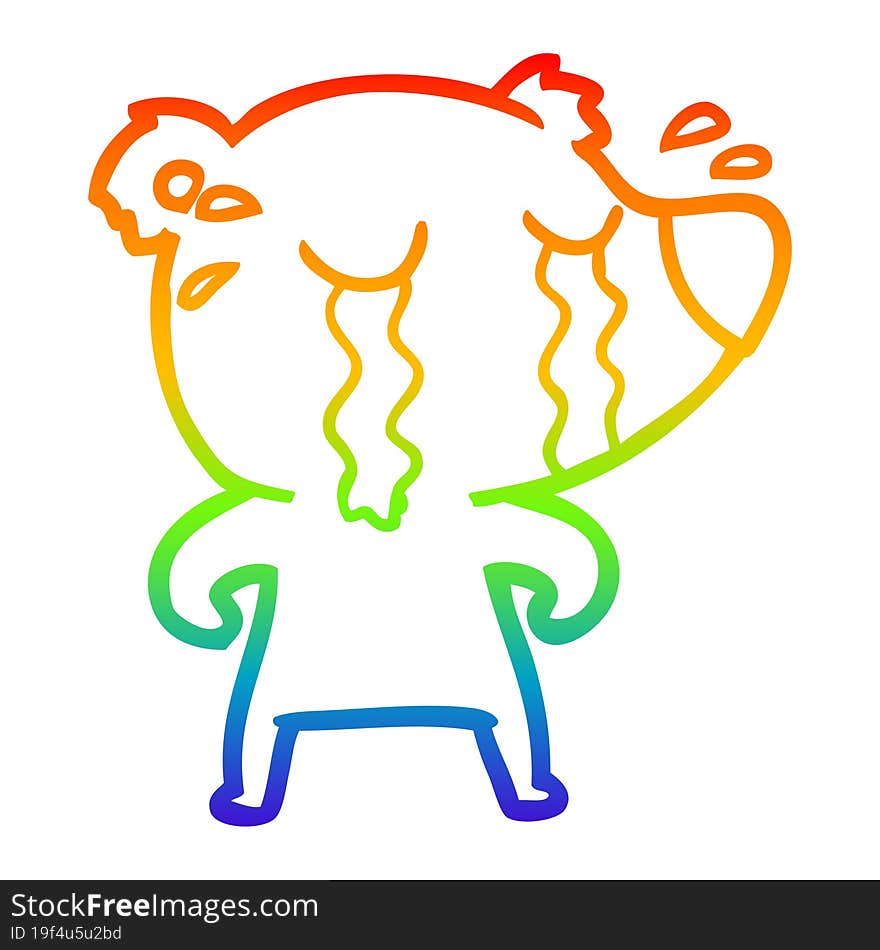 rainbow gradient line drawing cartoon crying bear