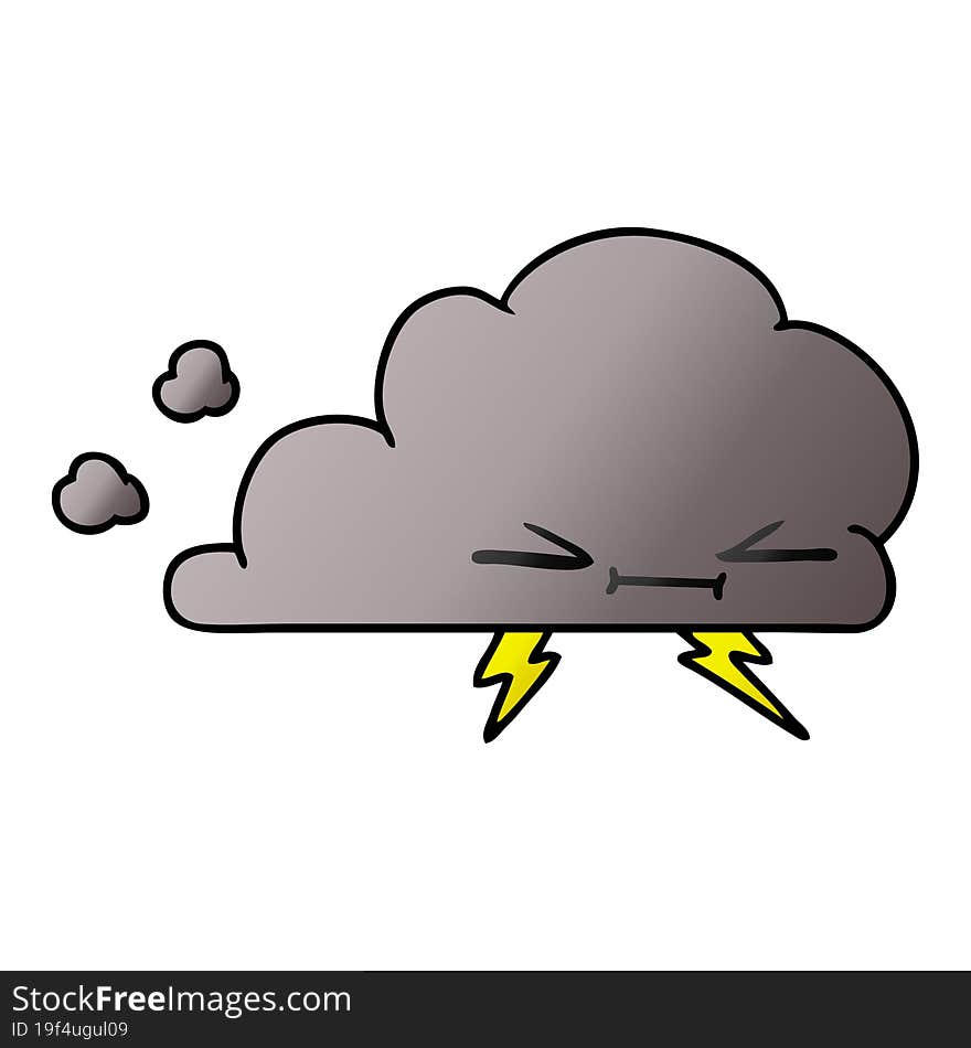 Gradient Cartoon Of A Grumpy Lightening Cloud