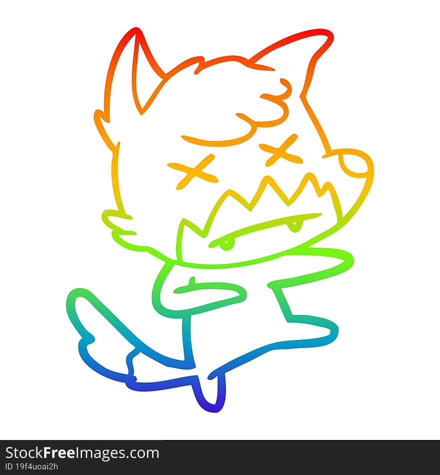 rainbow gradient line drawing cartoon dead fox