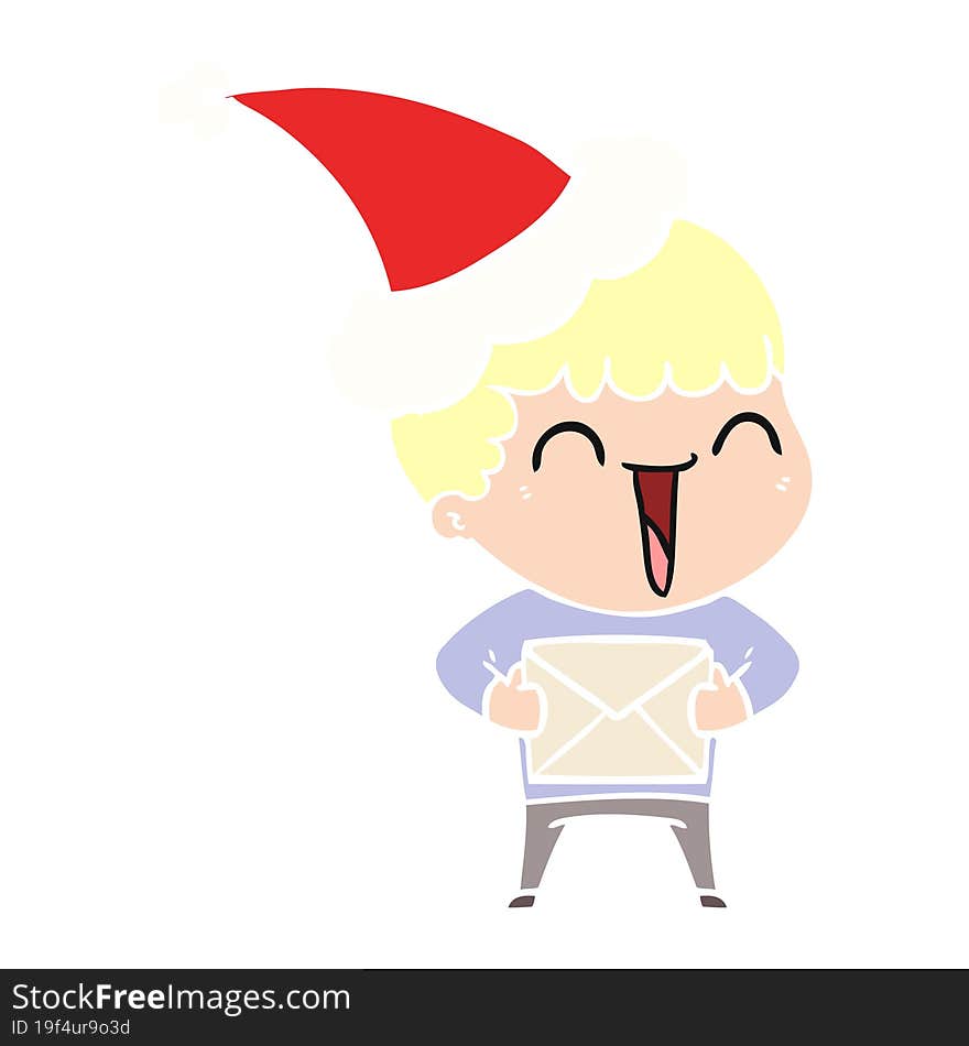 hand drawn flat color illustration of a happy man wearing santa hat