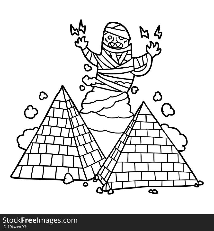 cartoon mummy and pyramids. cartoon mummy and pyramids