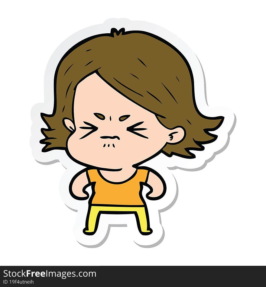 sticker of a cartoon angry girl