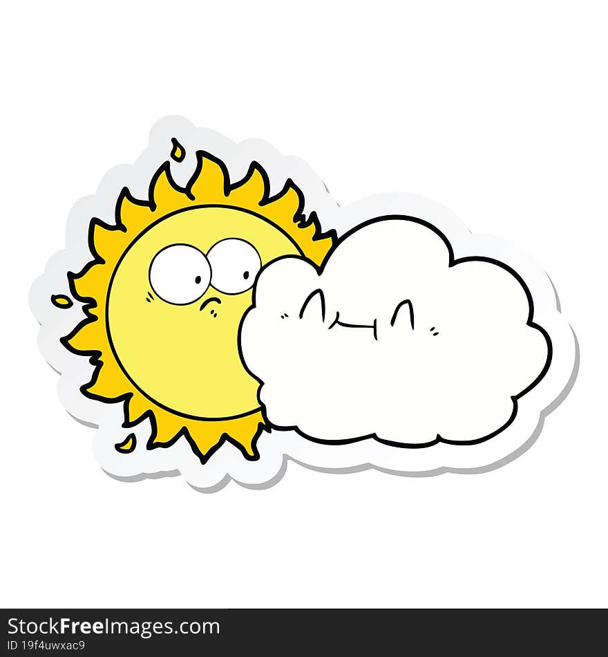 sticker of a cute cartoon cloud and sun