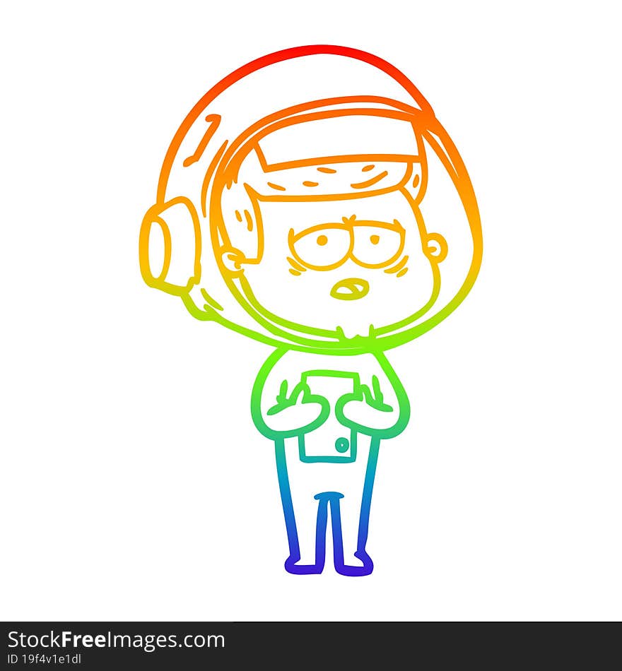 rainbow gradient line drawing cartoon tired astronaut