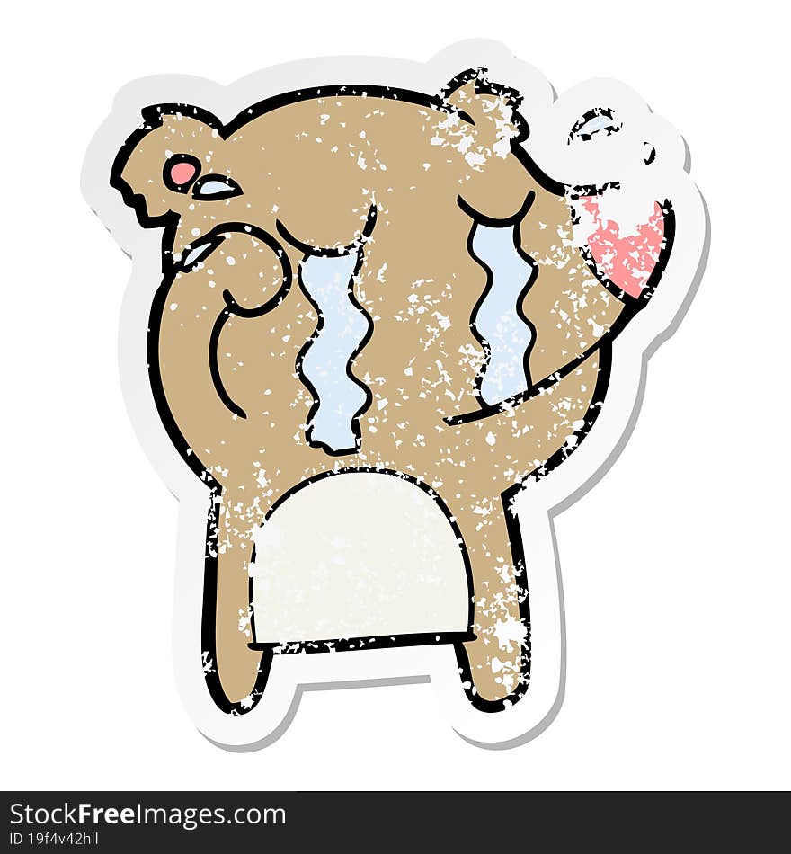 distressed sticker of a cartoon crying bear