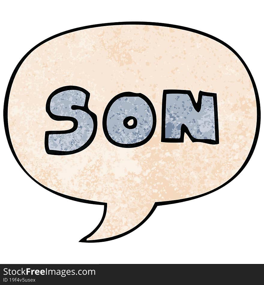 cartoon word son and speech bubble in retro texture style