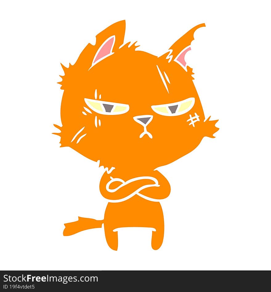 Tough Flat Color Style Cartoon Cat Folding Arms