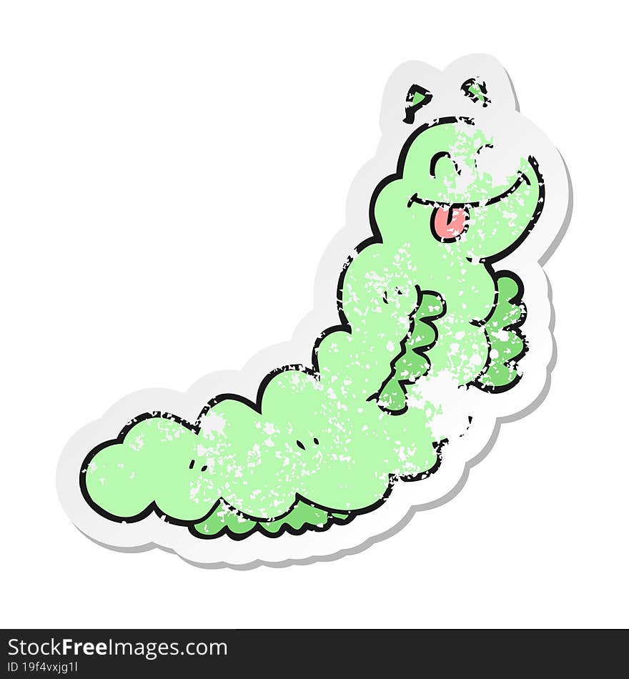 retro distressed sticker of a cartoon caterpillar