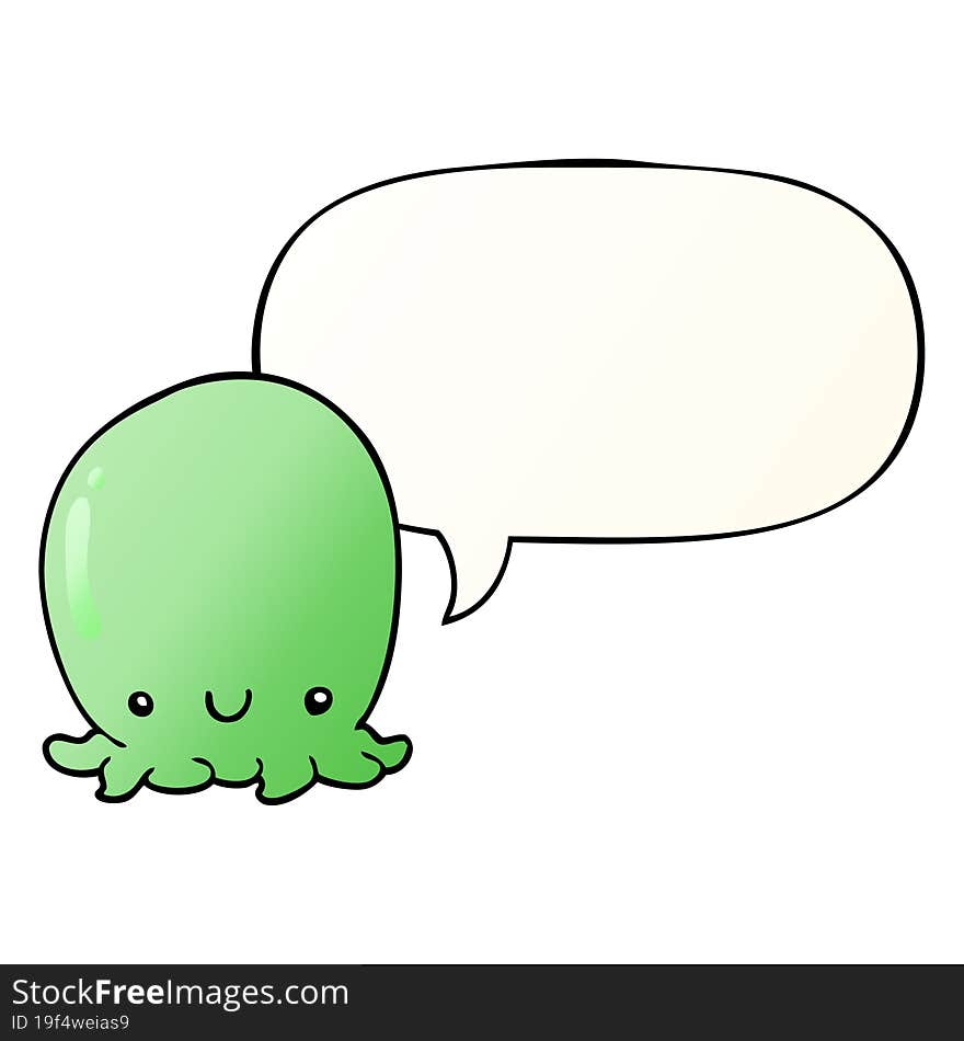 cute cartoon octopus and speech bubble in smooth gradient style