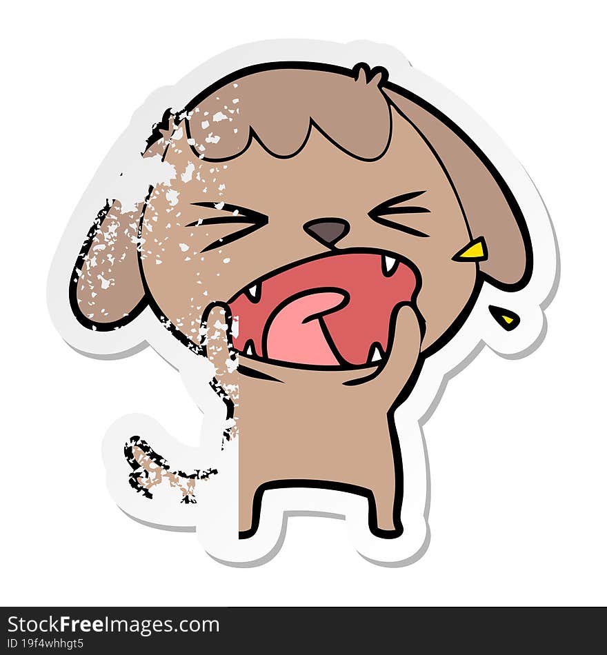 distressed sticker of a cute cartoon dog barking