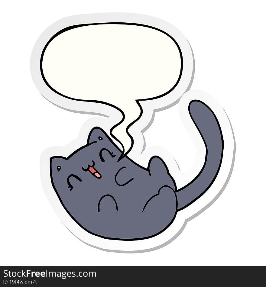 cartoon cat with speech bubble sticker. cartoon cat with speech bubble sticker