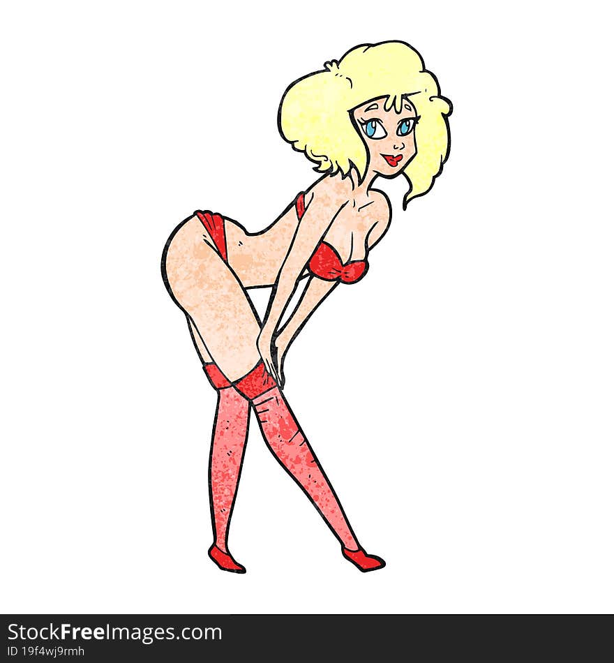 texture cartoon pin up girl putting on stockings