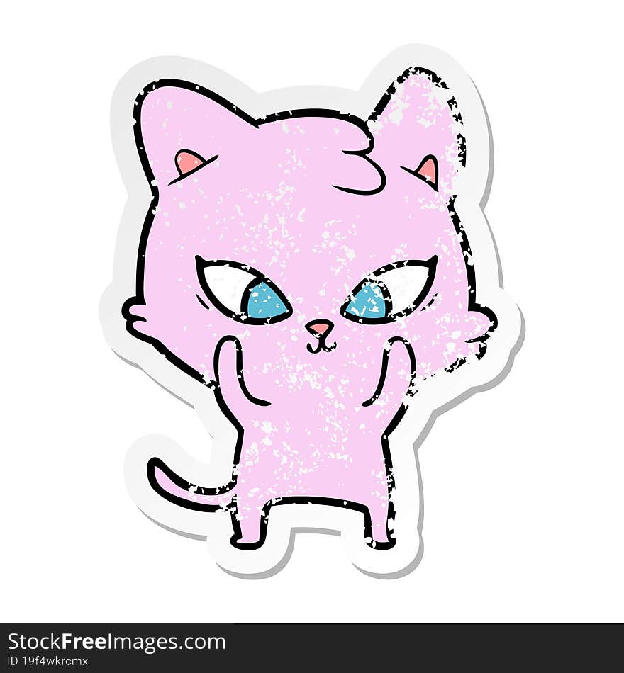 distressed sticker of a cute cartoon cat