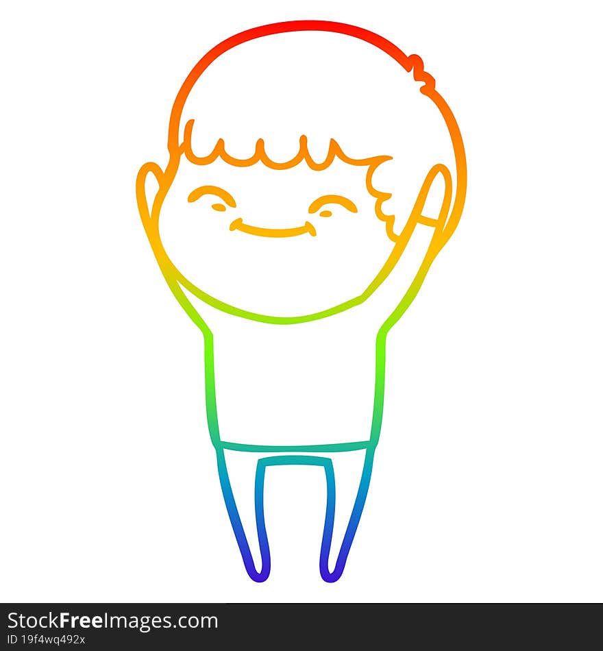 Rainbow Gradient Line Drawing Cartoon Smiling Boy