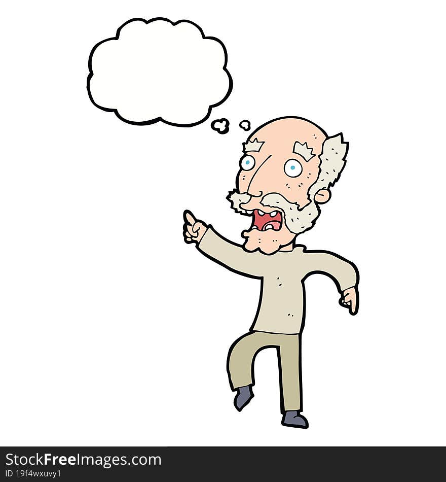 Cartoon Frightened Old Man With Thought Bubble