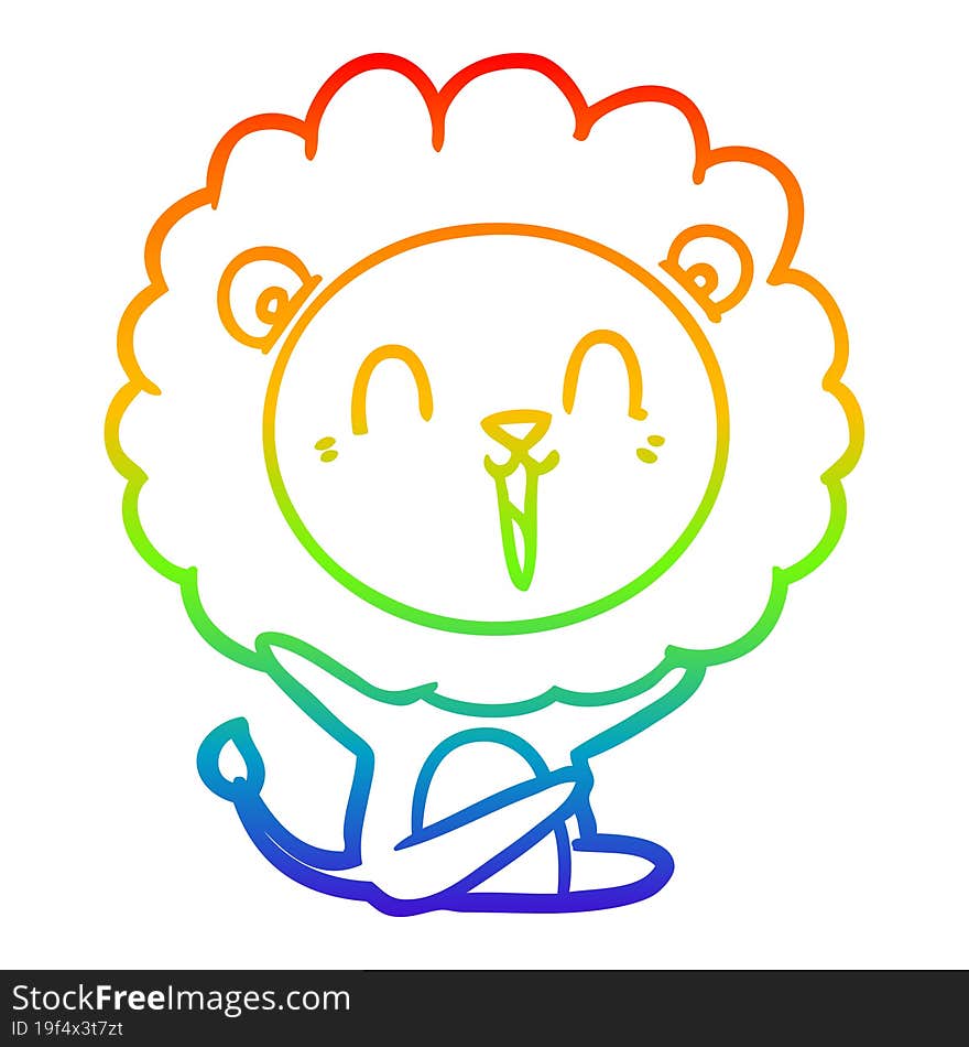 rainbow gradient line drawing of a laughing lion cartoon