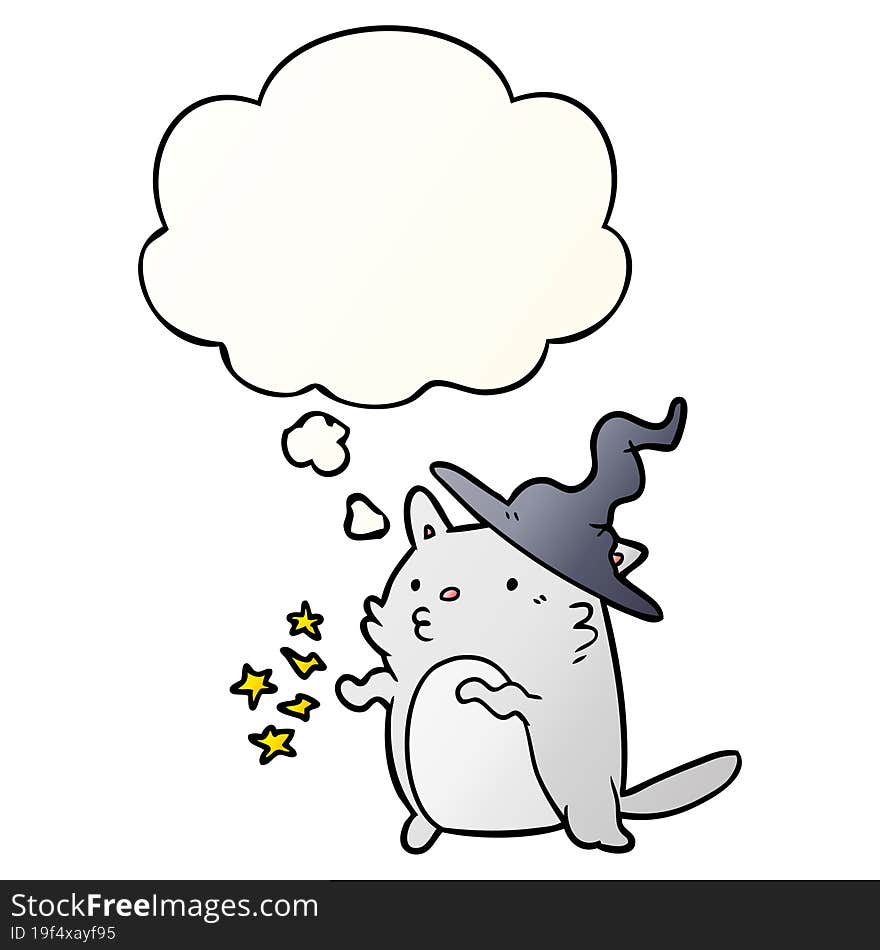 cartoon cat wizard with thought bubble in smooth gradient style