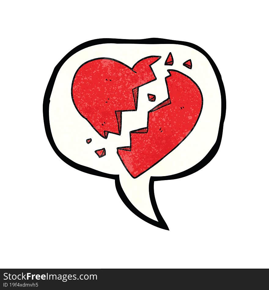 freehand speech bubble textured cartoon broken heart