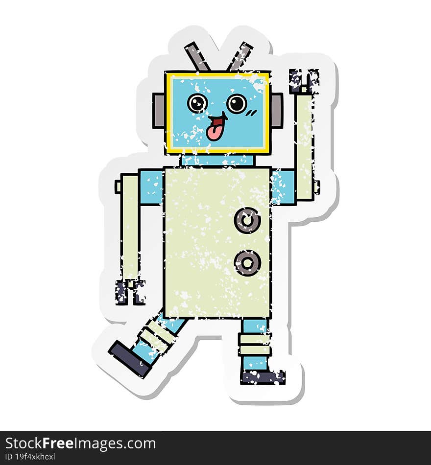 Distressed Sticker Of A Cute Cartoon Robot