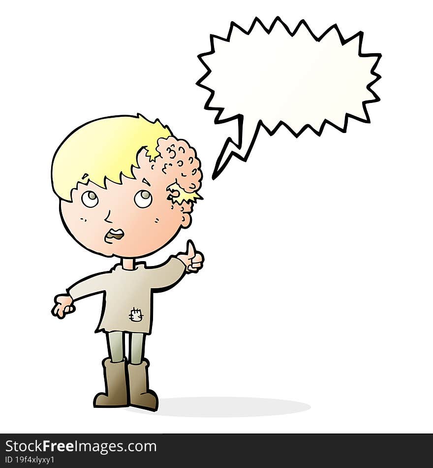 Cartoon Boy With Growth On Head With Speech Bubble