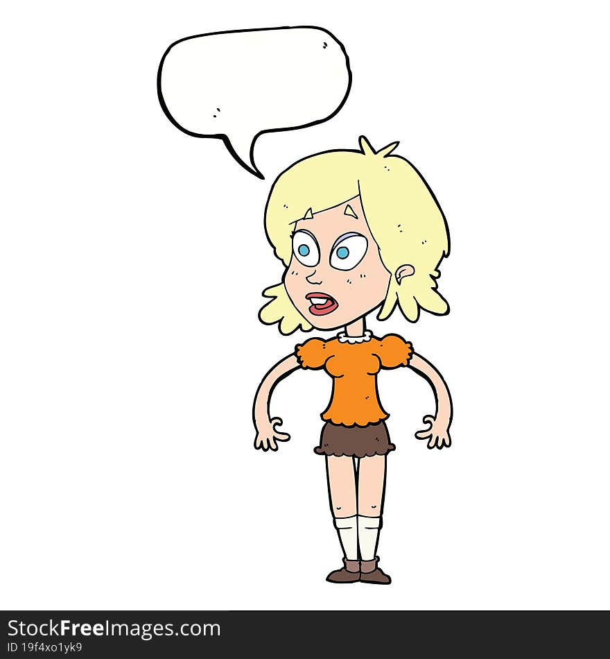 cartoon surprised woman with speech bubble