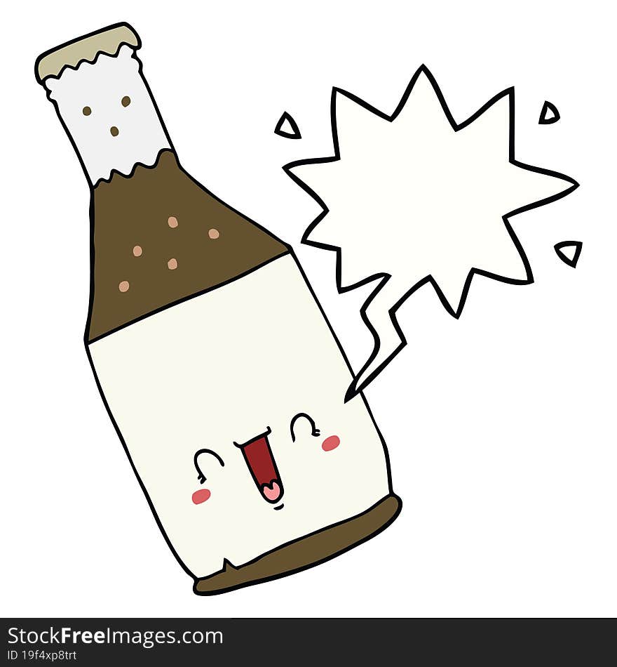 cartoon beer bottle and speech bubble