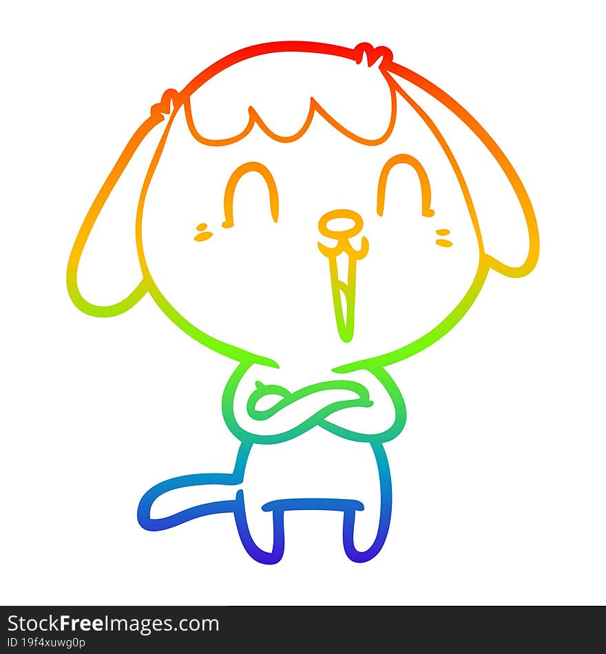 rainbow gradient line drawing of a cute cartoon dog