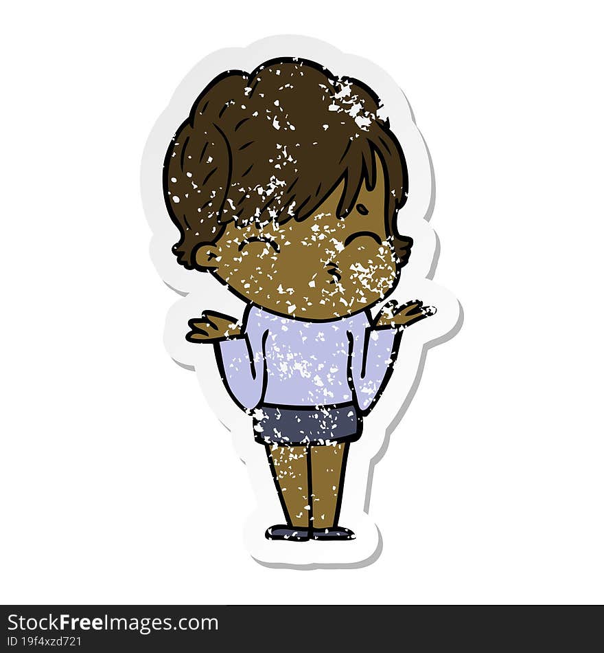 Distressed Sticker Of A Cartoon Woman Thinking