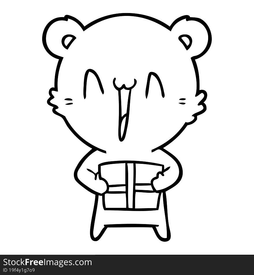 happy bear with gift cartoon. happy bear with gift cartoon