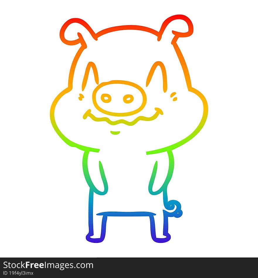 rainbow gradient line drawing of a nervous cartoon pig