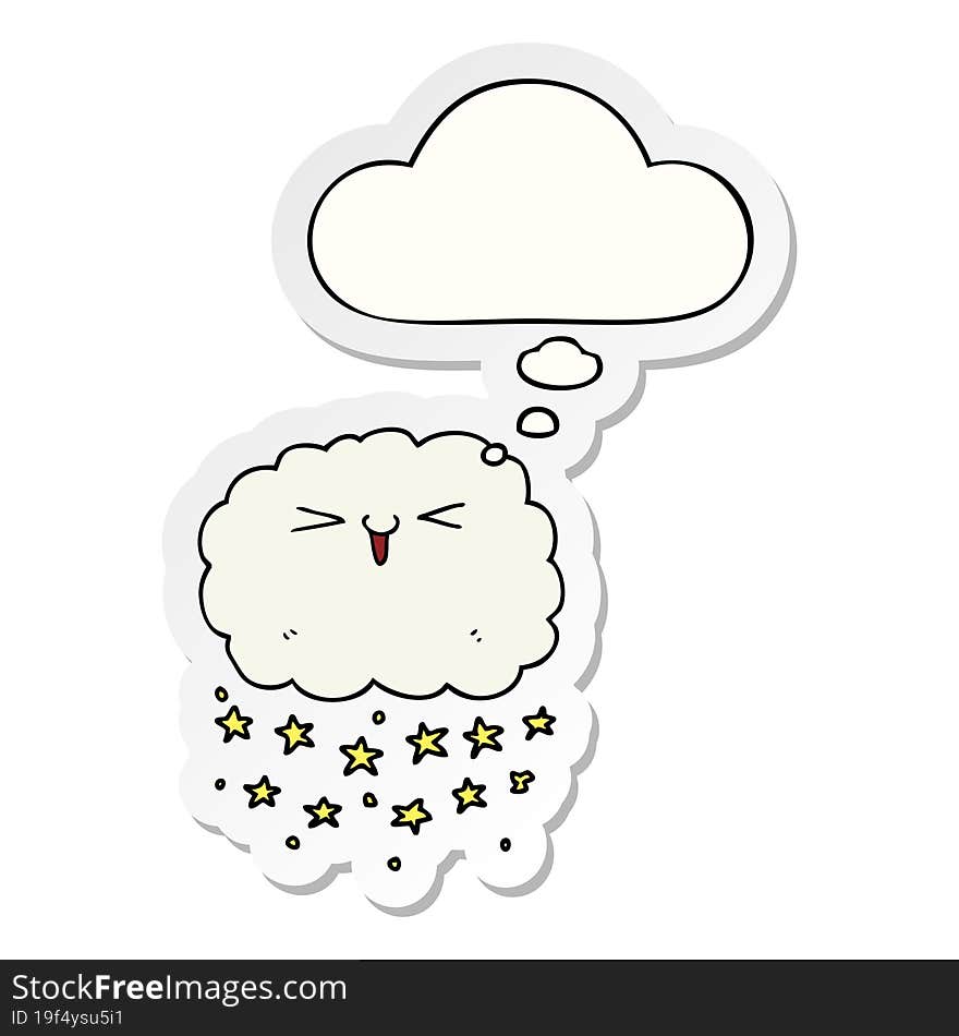 happy cartoon cloud and thought bubble as a printed sticker