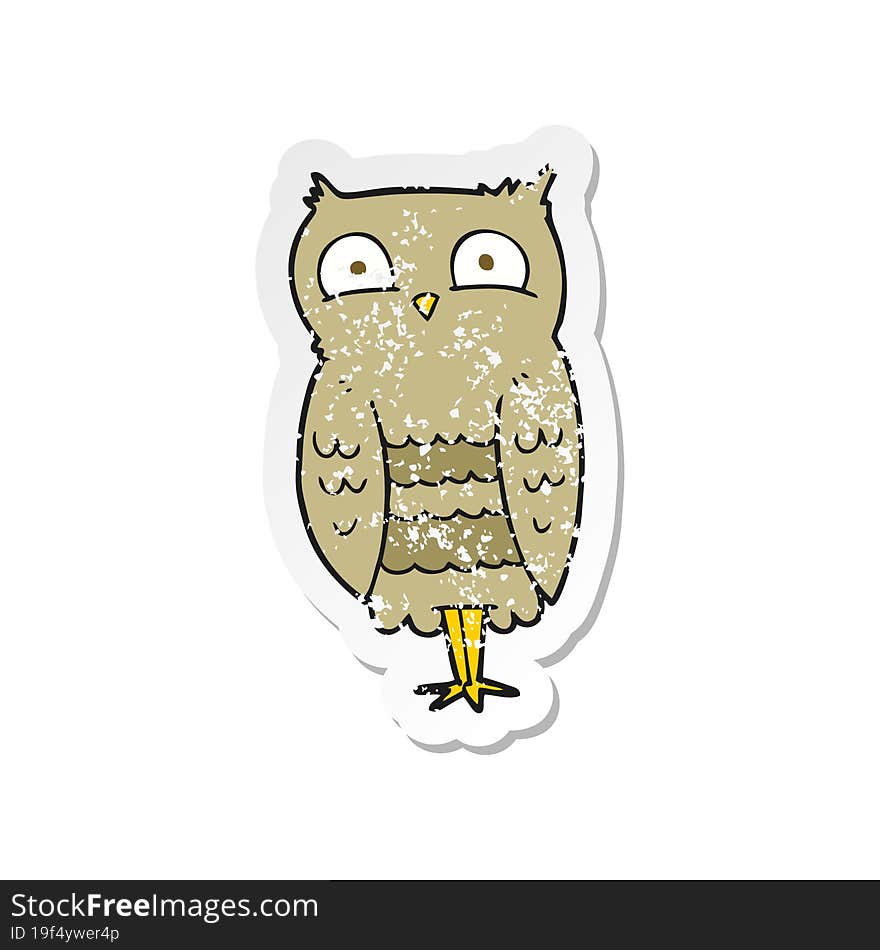 Retro Distressed Sticker Of A Cartoon Owl