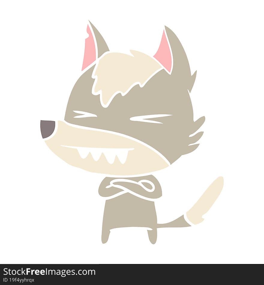 angry wolf flat color style cartoon