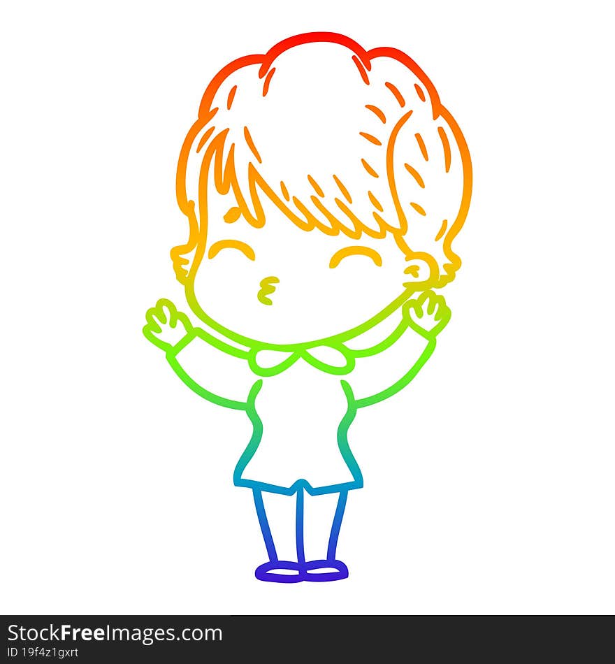 rainbow gradient line drawing cartoon woman thinking