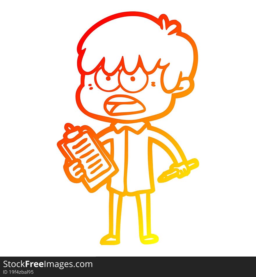 Warm Gradient Line Drawing Worried Cartoon Boy