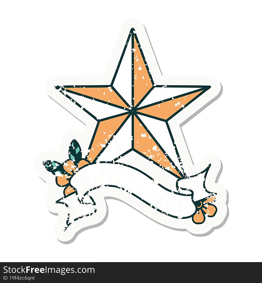 Grunge Sticker With Banner Of A Star