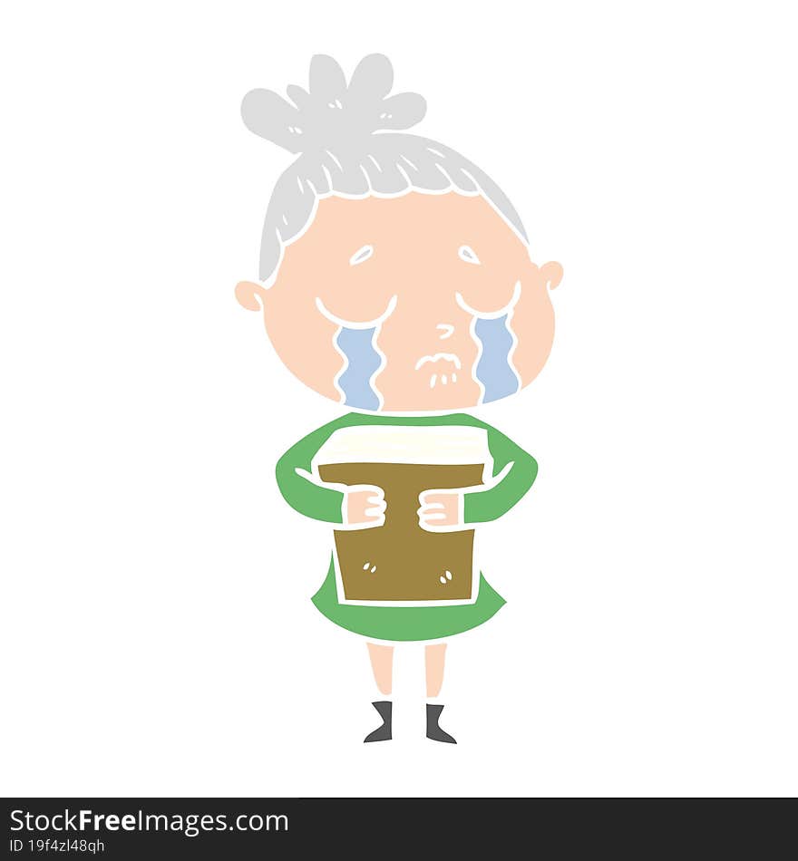 flat color style cartoon crying woman holding book