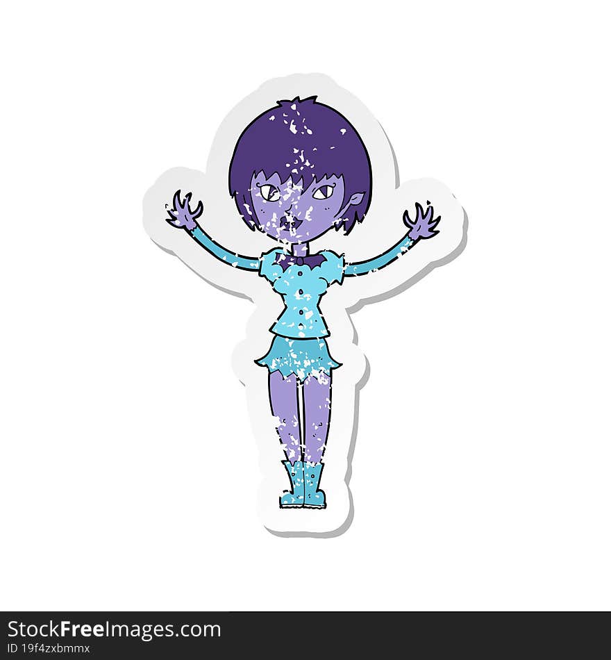 retro distressed sticker of a cartoon vampire girl