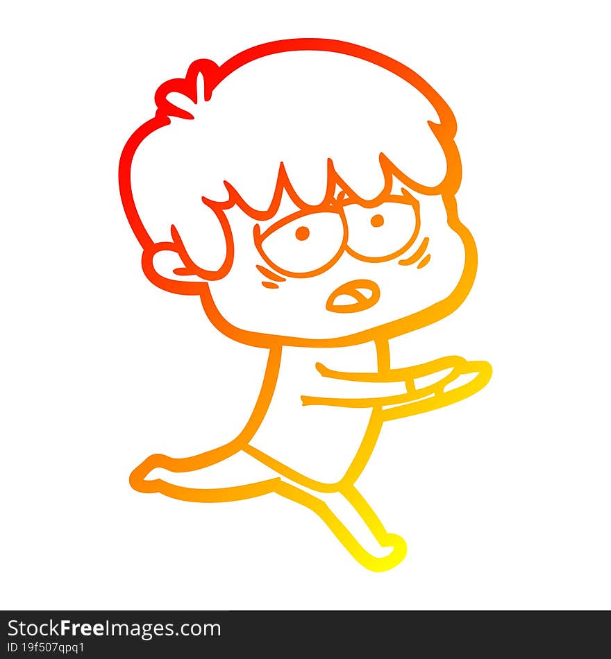 warm gradient line drawing cartoon exhausted boy