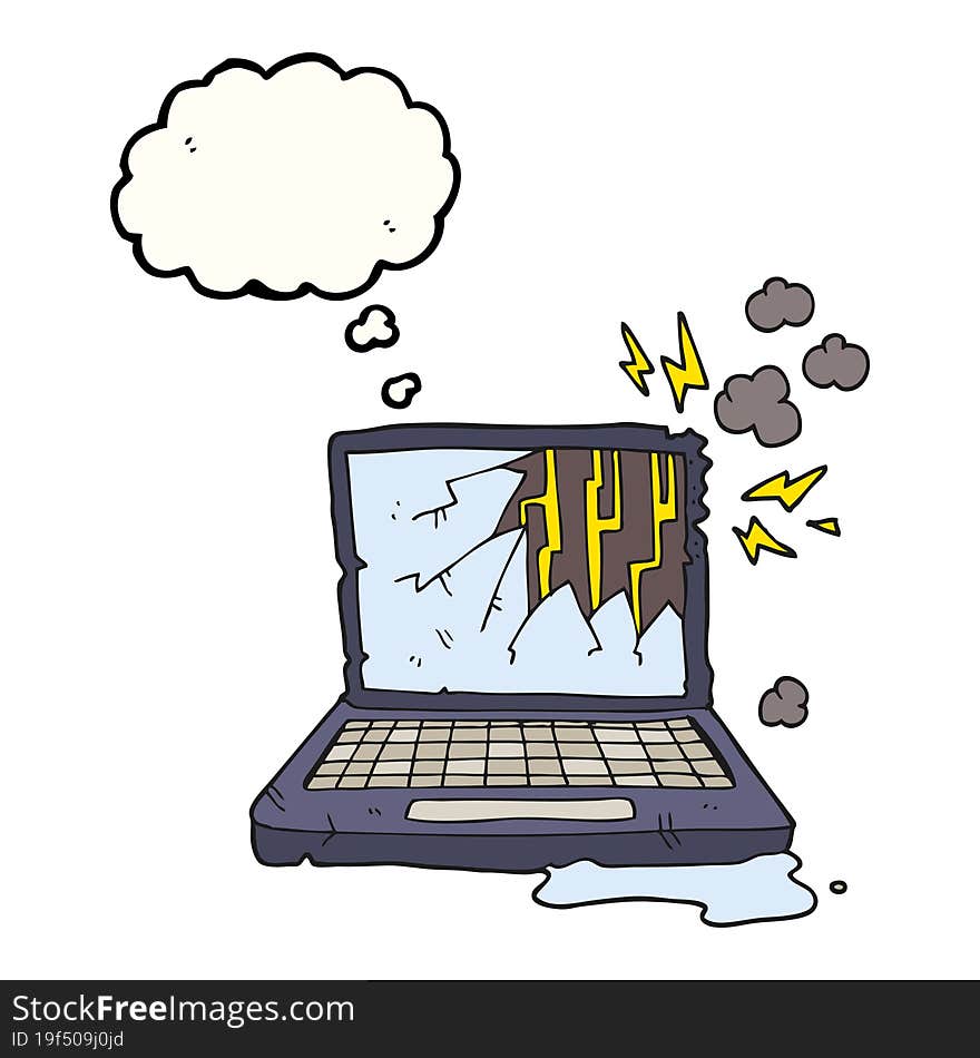 freehand drawn thought bubble cartoon broken computer