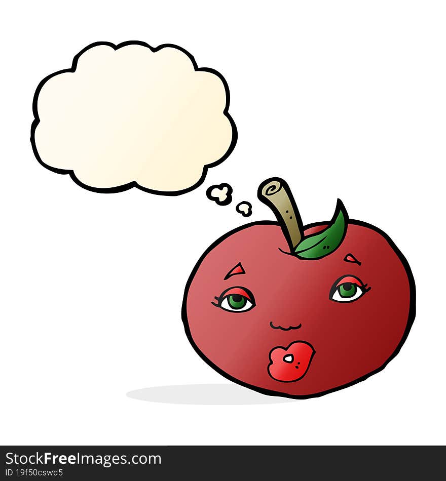 Cartoon Apple With Face With Thought Bubble