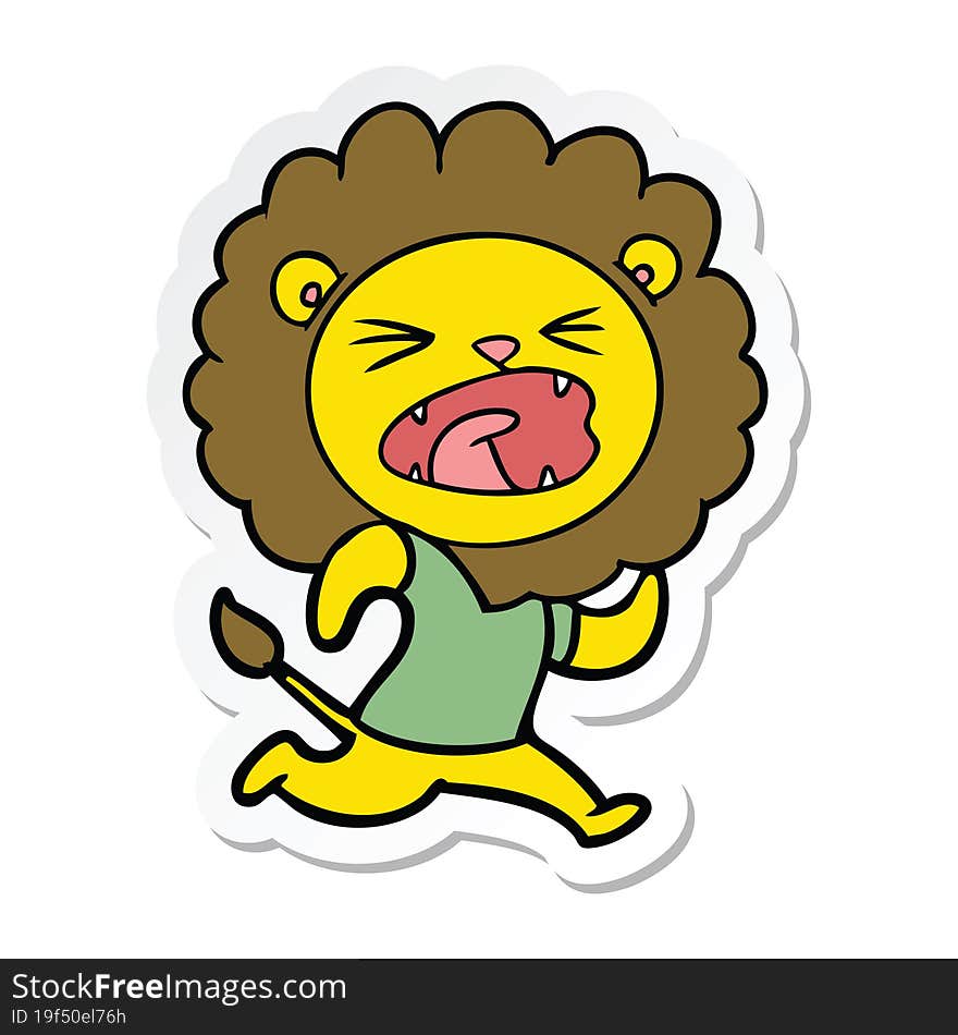 sticker of a cartoon lion running