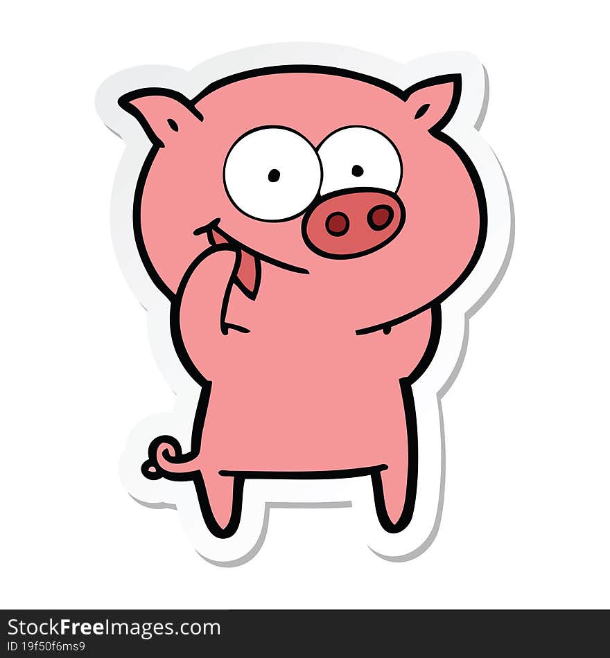 sticker of a cheerful pig cartoon