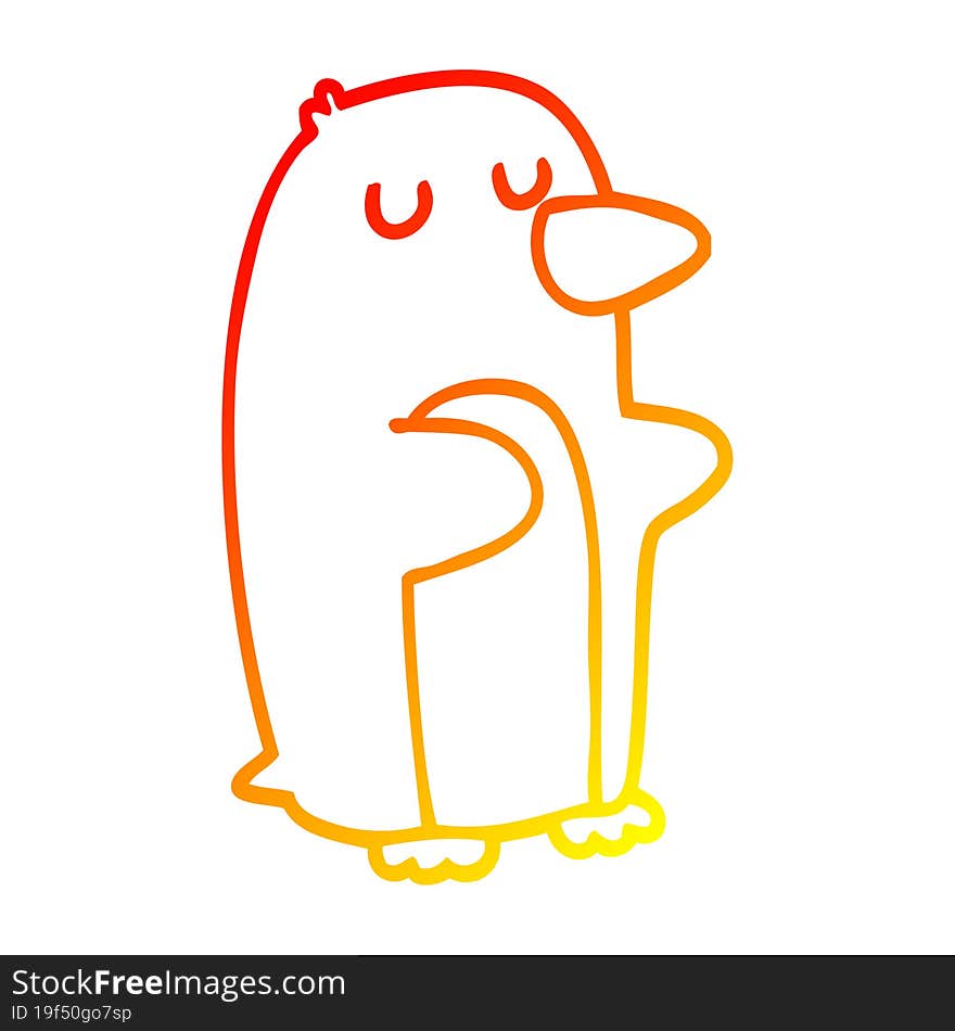 Warm Gradient Line Drawing Cartoon Penguin