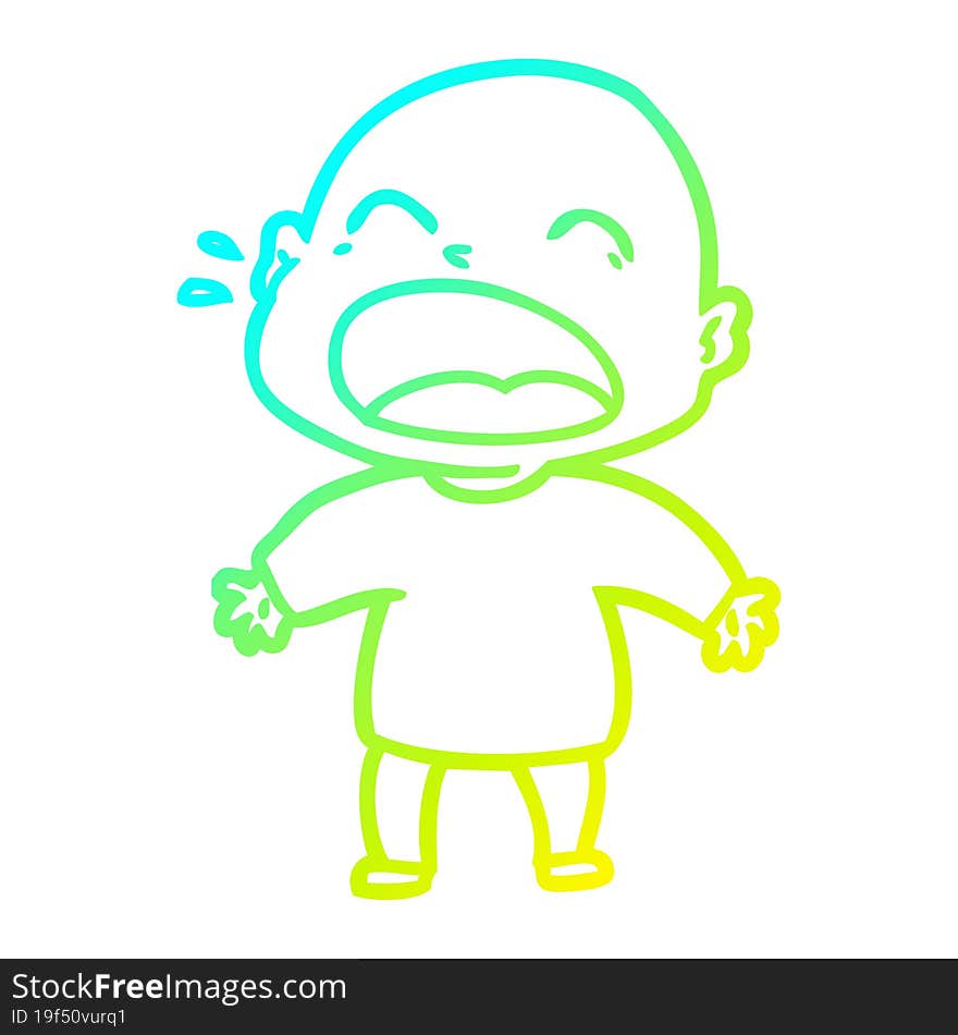 Cold Gradient Line Drawing Cartoon Shouting Bald Man