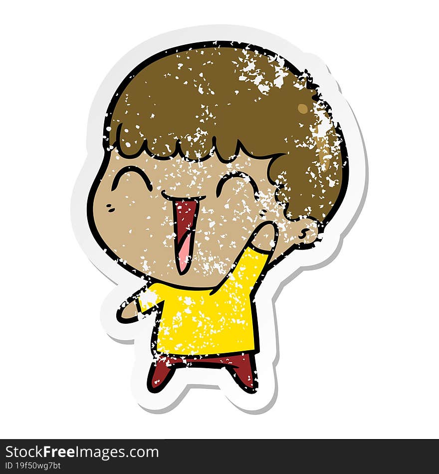 Distressed Sticker Of A Cartoon Happy Man