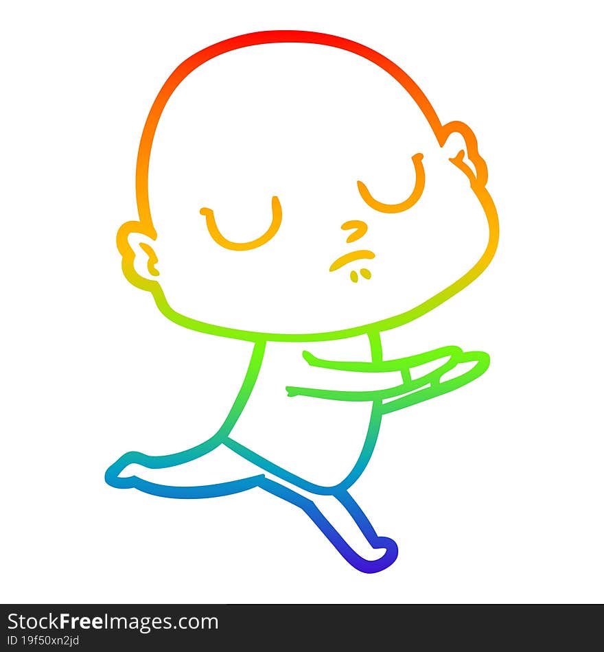 Rainbow Gradient Line Drawing Cartoon Bald Man