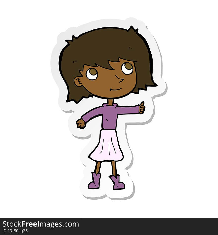 sticker of a cartoon happy girl