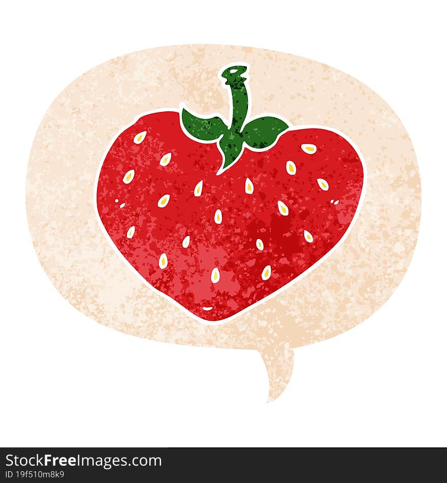 Cartoon Strawberry And Speech Bubble In Retro Textured Style