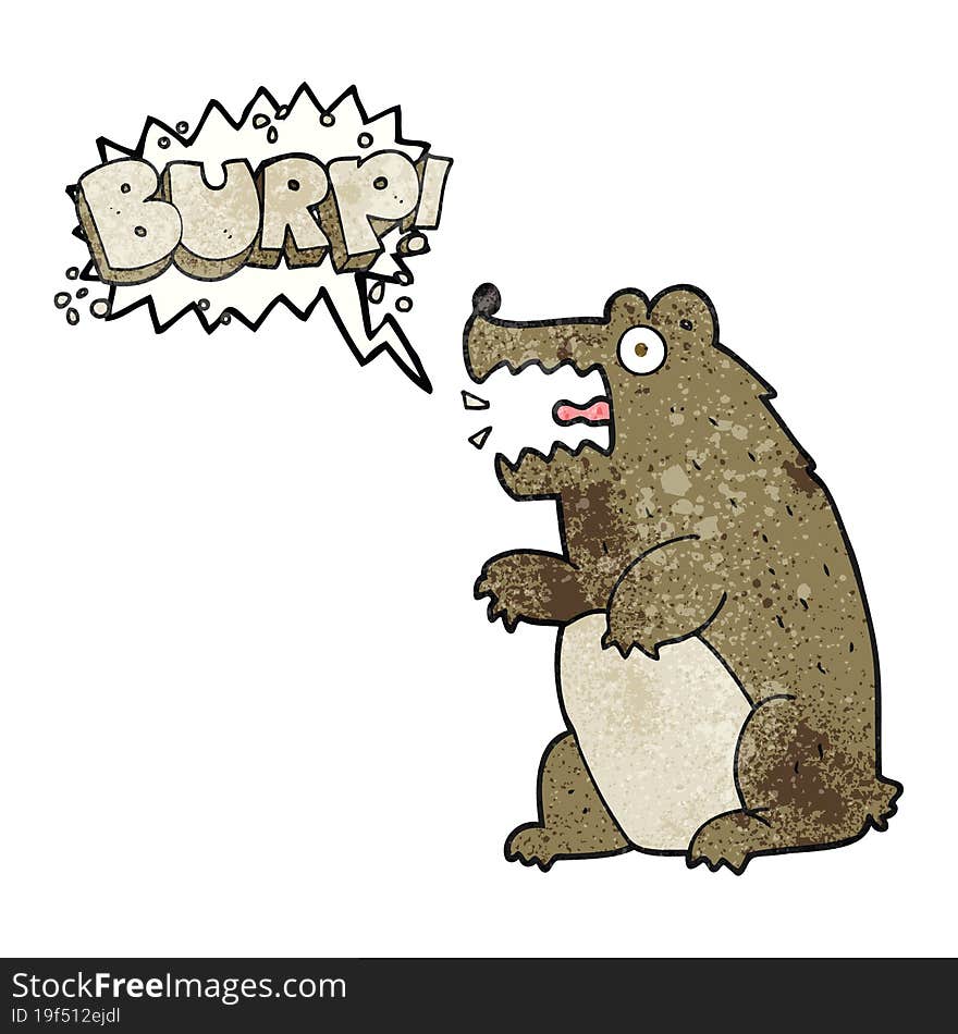 speech bubble textured cartoon bear burping